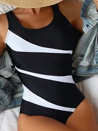 Women's Swimwear Vigoashely 2024 Sexy Stripe High Cut For Women Push UP Straps One Piece Swimsuit Backless Summer Beach Bathing Suit