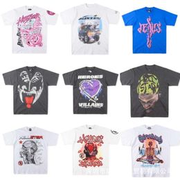 Trendy American Hellstar Letter Portrait Poster Crack Graffiti Casual Men's and Women's Loose Short Sleeve T-shirt Hellstar 24ss designer hip-hop