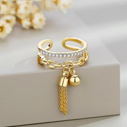 Cluster Rings Fashion Link Chain Tassel Gold Colour Ring Crystal With Pendant Charm Fingure For Women Opening Adjustable Jewellery