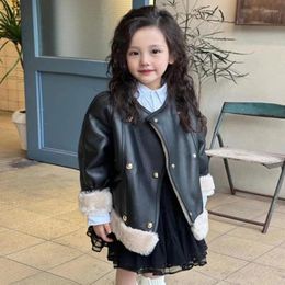 Jackets Winter Children's Motorcycle Leather Jacket Wool Lambswool Overcoat Thicker Warm Girls Fur Coat A3110