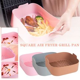 Baking Moulds 21CM Silicone Air Fryer Pot Tray BBQ Barbecue Pad Plate Airfryer Oven Baking Mould Pot Food Safe Reusable Kitchen Acc240O