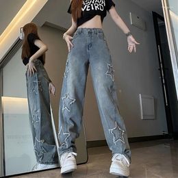 Women's Jeans Y2K Vintage Womens Korean Streetwear Star Aesthetic Straight Trousers Wide Leg Women Grunge Hip Hop Denim Pants Clothes