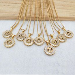 10pcs Gold Colour Round Micro Pave Crystal Cubic Zirconia 26 Letter Pendants Charms Necklace Jewellery Making For Woman Nk348 J190712205z