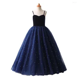 Girl Dresses Girly Navy Blue Straps Flower With Beading Pageant Dress Birthday Party For Aged 5-14 Years