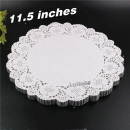 Whole- 160pcs pack New 11 5 inches round flower shape white hollow design paper lace doilies placemat for kitchen set de tab188p