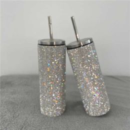 20oz Bling Diamond Thermos Bottle Coffee Cup with Straw Stainless Steel Water Bottle Tumblers Mug Girl Women Gift 211013251r