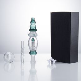 Dabpipes NC039 About 6.41 Inches Dab Rig Glass Pipes Box Set 14mm Quartz Ceramic Nail Wax Dish clip Tower Style Smoking Pipe In-Line Water Perc Bubbler Bong