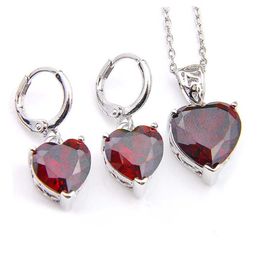 Luckyshine 5 Sets Wedding Jewellery Sets Pendants Earrings Heart Red Garnet Gems 925 Silver Necklaces Engagements Gift223q