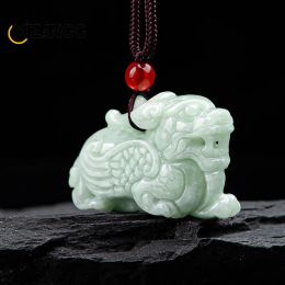 Pendants Natural Myanmar A Goods Jadeite Flying Qilin Pendant Light Green Ice Men's and Women's Jade Necklace Fortune Auspicious Amulet