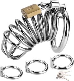 Male Cock Cage Chastity Device with 3 Sizes of Rings,Key and Lock Included Locked Cage Sex Toy(Black)