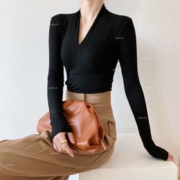 дизайнерская одежда женская одежда 2024 Весенняя футболка с v-образным вырезом и длинными рукавами женская Slim Fit Mind Machine внутренняя подходящая нижняя часть верха