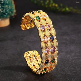 Link Bracelets Sparkling Zircon Stone Luxury 18K Yellow Gold Colour Cuff For Women Vintage Bohemia Trendy Bangle Fine Jewellery