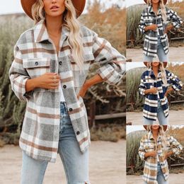 Women's Blouses Autumn Winter Flannel Plaid Shirts Women Long Sleeve Casual Female Lapel Collar Jacket Fashion Outwear Ladis Coat