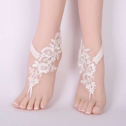 1 Pair Women Bridal Beach Foot Chain Wedding Anklets Lace Decor Barefoot Chain AIC88 240119