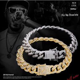 2019 New Arrival Hip Hop Vintage Jewelry Real 18K White&Gold Fill Cuban Bracelet Pave 5A Cubic Zirconia Stunning Men Wome286H