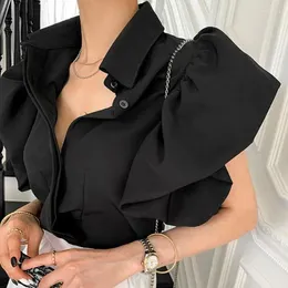 Women's Blouses Shirts Women Summer Slim Gentle Temper Flying-sleeve Chic Designed Vintage Aesthetic Pure Lapel Office Lady 2024 Trendy