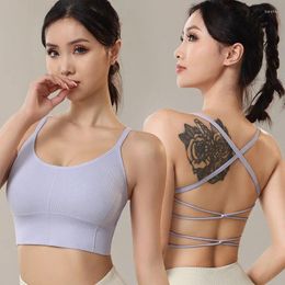 Yoga Outfit Hollow Sexy Cross Beautiful Back Sports Bra Without Steel Ring Quick-drying Shockproof Fitness Underwear With Chest Pad