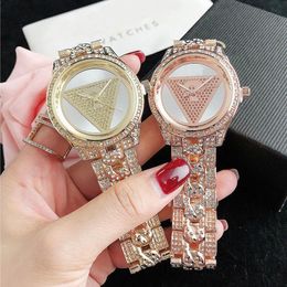 Brand Watches Women Lady Girl Diamond Crystal Triangle Question Mark Style Metal Steel Band Quartz Wrist Watch GS 43243F