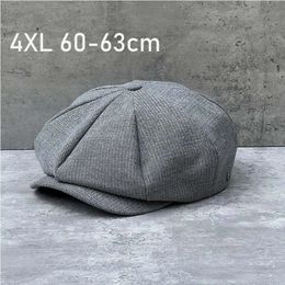 2023 Big Size Autumn Winter sboy Caps Men Breathable English Male Beret Women y Blinders Cap Octagonal Hats 63CM 240126