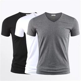 Men's T Shirt Pure Colour V Collar Short Sleeved Tops Tees Men T-Shirt Black Tights Man T-Shirts Fitness For Male Clothes TDX01 240123