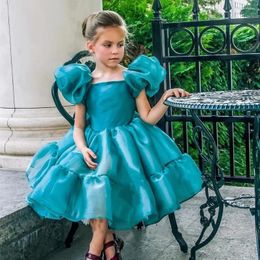 Girl Dresses Green Elegant Tulle Puffy Flower Dress For Wedding Short Sleeve Evening Prom Wear Kids Birthday Party First Communion Gowns