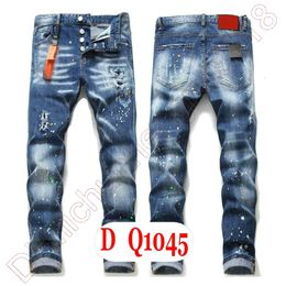 Mens Jeans D2 Luxury Italy Designer Denim Jeans Men Embroidery Pants DQ2&1045 Fashion Wear-Holes splash-ink stamp Trousers Motorcycle riding Clothing US28-42/EU44-58