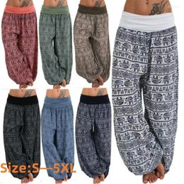 Women's Pants 2024 Fashion Elephant Print Yoga Low Waist Long Loose Bloomer Trousers Bohemian Beach Vintage Harem