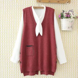 Womens Sweater Vest Plus Size 4xl Loose Solid V-Neck Side Button Slit Pocket Knitting Pullover Curve Sleeveless Jumper E2-0501 240122