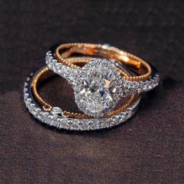Cute Female Diamond Round Ring Set Brand Luxury 925 Silver Engagement Ring Vintage Bridal Wedding Rings For Women326b