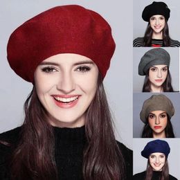Berets Women Wool French Artist Style Warm Autumn Winter Beanie Hat Plain Solid Colour Elegant Lady Knitting Beret