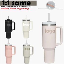1PC Dune Quencher H2 0 40oz Stainless Steel Tumblers Cups Silicone handle Lid Straw 2nd Car mugs Keep Drinking Cold Water Bottles 178i