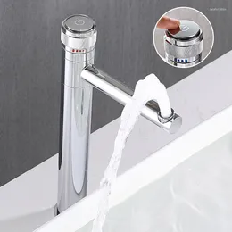 Bathroom Sink Faucets Mixer Tap Cold Water Push Open Solid Brass Basin Faucet Deck Mounted Single Hole Swivel Spout Vanity Tapware