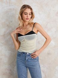 Women's Tanks Women S Sexy Ruched Sweetheart Neck Tank Tops Sleeveless Spaghetti Strap Sheer Mesh Y2k Camisole Going Out Crop Top