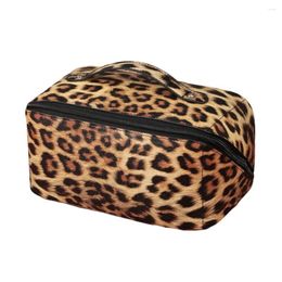 Cosmetic Bags Useful Lightweight High Capacity Faux Leather Fashion Leopard Print Cosmetics Storage Bag Moisture-proof