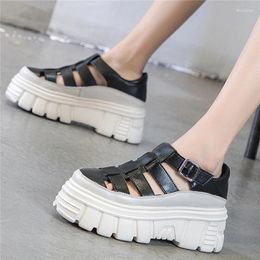 Sandals Summer Women Band Fashion Leather Cutout Platform Wedges Outdoor Design Black White Vulcanized Shoes