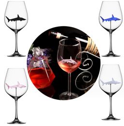 New 300ml Red Wine Goblet Built-in Shark Dolphin Starfish Transparent Wine Glass Home Bar Party Whiskey Glass Dinner Decoration
