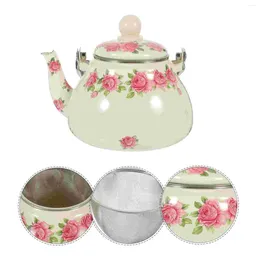 Dinnerware Sets Enamel Tea Kettle Retro Gas Teapot Water Heating Flower Coffee Pot Boiling Strainer Stovetop Home Kitchen