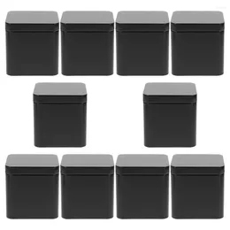 Storage Bottles 10 Pcs With Cover Tinplate Small Square Portable Metal Can Set 10pcs (black) Gift Boxes Tea Canister Iron Case