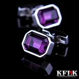 KFLK Jewelry shirt wedding cufflinks for mens Brand Purple Crystal Cuff link Wholesale fashion Button High Quality guests 240124