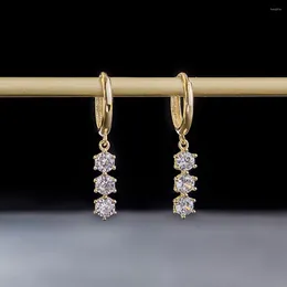 Dangle Earrings WPB S925 Sterling Silver Zirconia 3 Round Diamonds Drop Women's Metallic Luxury Jewellery Gifts Party Prom