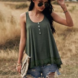 Women's Tanks Solid Colour Casual Loose Tank Tops For Women 2024 Summer Vintage Sleeveless U-Neck Lace Female Streetwear Vest