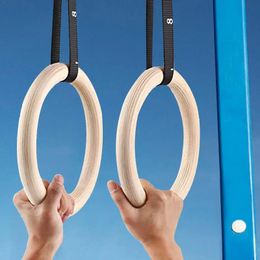 1 Piece Birch Wood Gymnastic Rings Pull Up Gym Ring for Home Fitness Strength Training Adjustable Straps Optional 240127