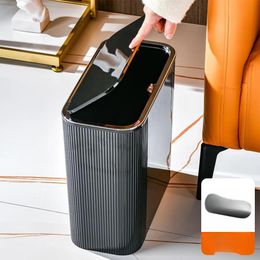 14L Narrow Press Ring Trash Can with Lid Wastebasket for Bathroom Gap Kitchen Foot Waste Dustbin Toilet Garbage Can Light Luxury 240119