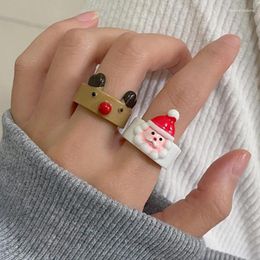 Cluster Rings 2024 Cute Christmas Resin Cartoon Trendy Santa Claus Xmas Tree Elk Finger Ring For Women Men Party Kids Gifts Jewellery