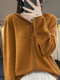 Long Sleeve Women Sweater Autumn Winter Casual Cardigan 100 Merino Wool Solid Hoodie Cashmere Knitwear Korean Fashion Tops 240126