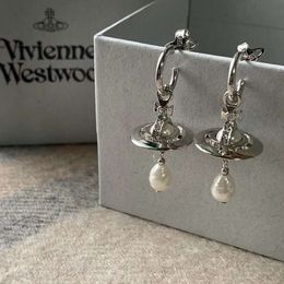 Western Empress Dowager Baroque Pearl Drop Classic 3D Saturn UFO Earrings Valentine's Day Gift