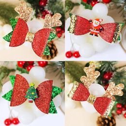 Hair Accessories 1Pair Christmas Cute Antler Kids Clip Elk Bow Hairpin Headdress Glitter Sequins Girls Xmas Headwear Gifts