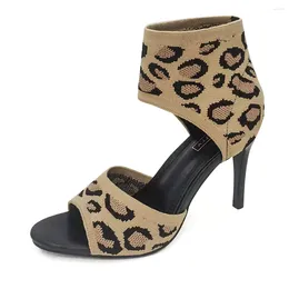 Dress Shoes Leopard Solid Women Comfortable Super High Thin Heel Sandals Black Weave Zapatos Para Mujeres Fine