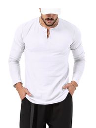 Men's Solid Color Outdoor Sports Fitness Long Sleeve Printed Henley Shirt TShirt Bottom Shirt Top 240118