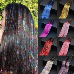 MISSQUEEN synthesis 22 Inch 16 Colours Hair Tinsel Kit Strands with Tools for Women Girls Braiding Sparkle Shiny Hair 240118